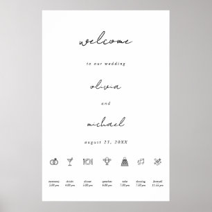 Póster de Bienvenida de Boda con Caligrafía Minima