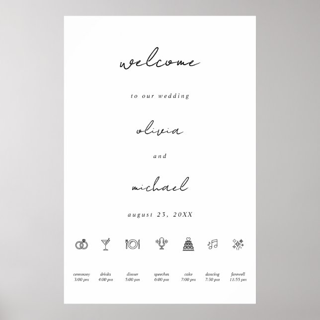 Póster de Bienvenida de Boda con Caligrafía Minima (Frente)