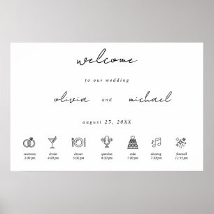 Póster de Bienvenida de Boda con Caligrafía Minima