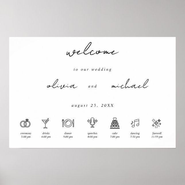 Póster de Bienvenida de Boda con Caligrafía Minima (Frente)