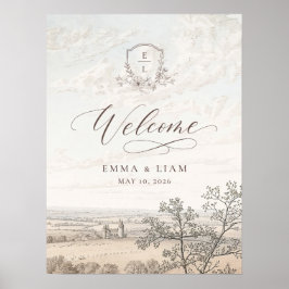 Póster de bienvenida de boda con estilo Toile de c