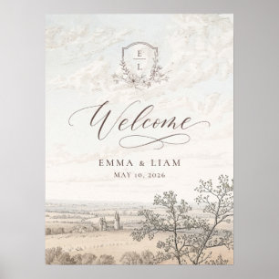 Póster de bienvenida de boda con estilo Toile de c