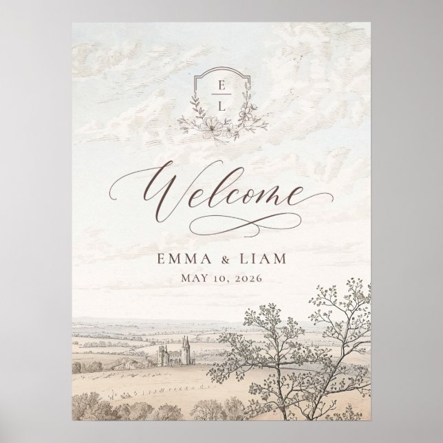 Póster de bienvenida de boda con estilo Toile de c (Frente)