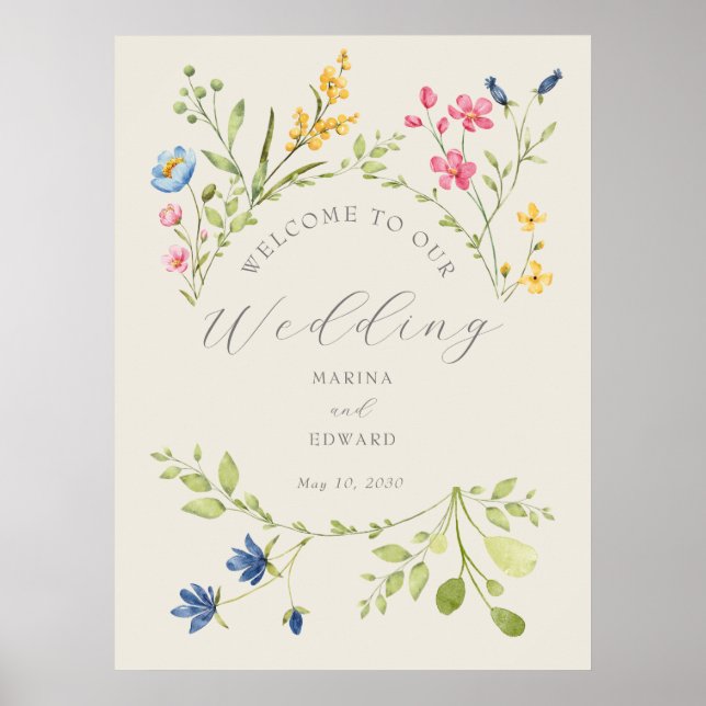 Póster de Bienvenida de Boda con Flores Silvestres (Frente)