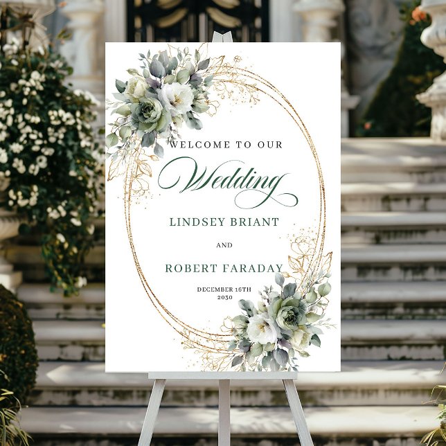 Póster de bienvenida de boda con follaje verde chi (Chic Greenery Foliage Wedding Welcome Poster)