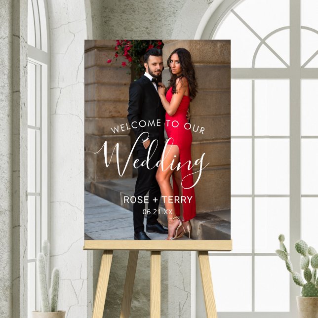 Póster de bienvenida de boda con foto personalizad (Custom photo wedding welcome signs create a warm personal entrance for your celebration.)
