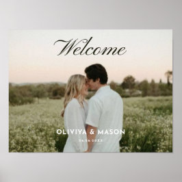 Póster de bienvenida de boda con foto y letra scri