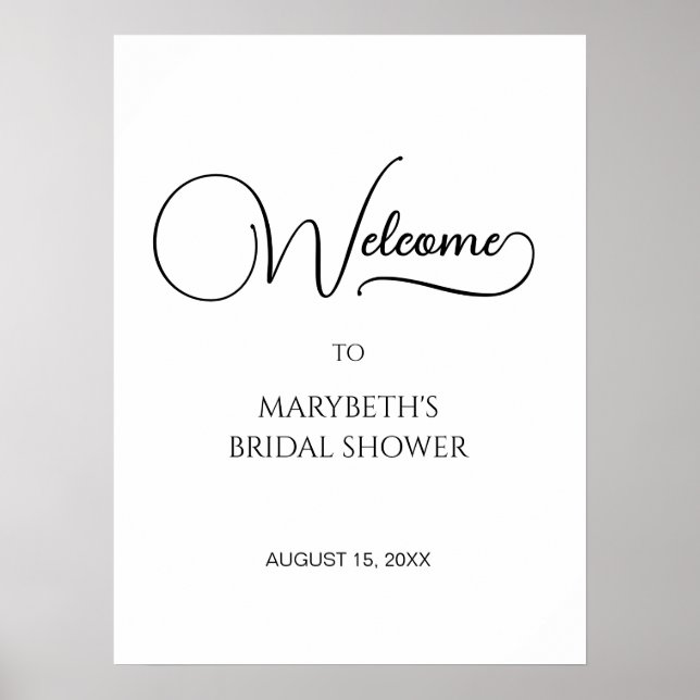 Póster de bienvenida de boda con fuente elegante s (Frente)