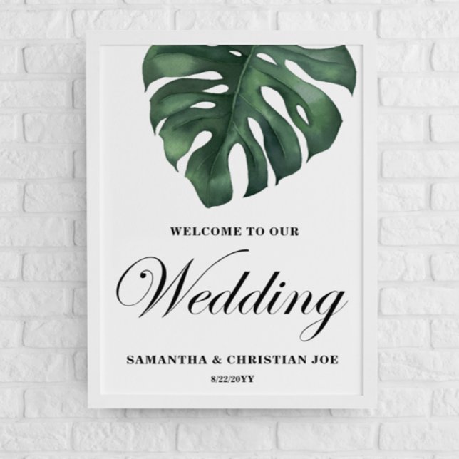 Póster de bienvenida de boda con hoja de Monstera  (Subido por el creador)