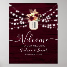 Póster de bienvenida de boda con luces de cuerda d