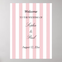 Póster de bienvenida de boda con rayas rosa pastel