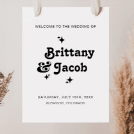 Póster de bienvenida de boda con tipografía retro 