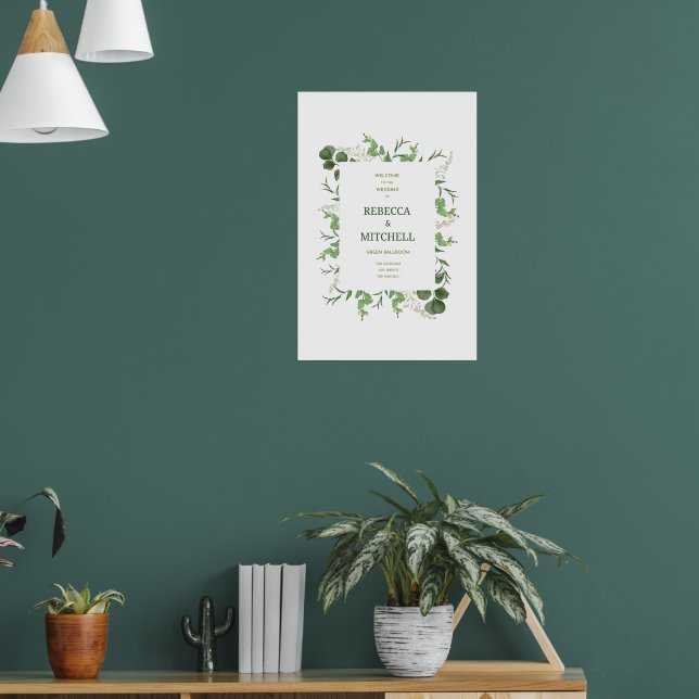 Póster de bienvenida de boda con vegetación elegan (Salón 1)