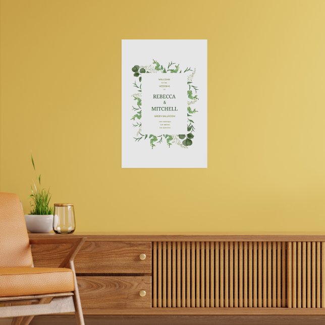 Póster de bienvenida de boda con vegetación elegan (Salón 2)