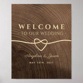 Póster de bienvenida de boda de madera
