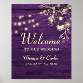 Póster de bienvenida de boda de madera rústica