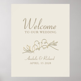 Póster de bienvenida de boda de oro romántico