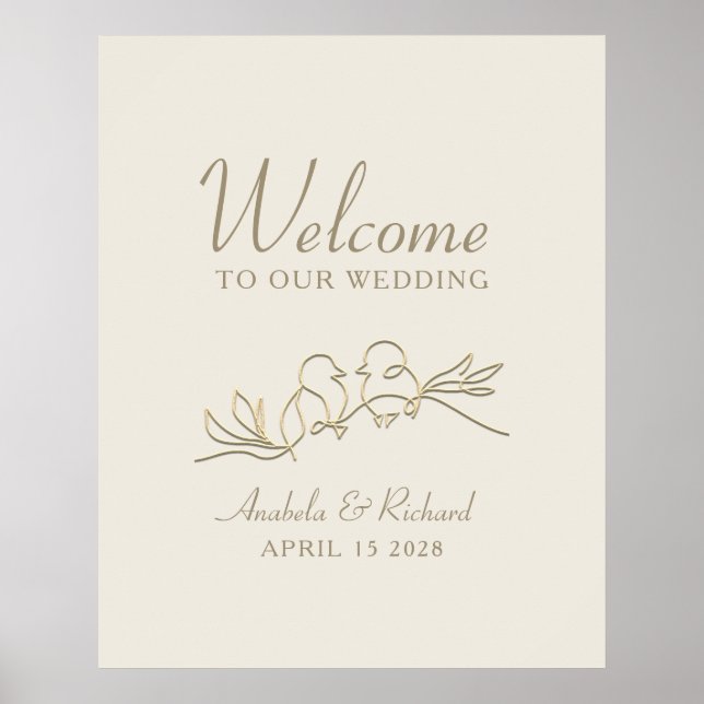 Póster de bienvenida de boda de oro romántico (Frente)