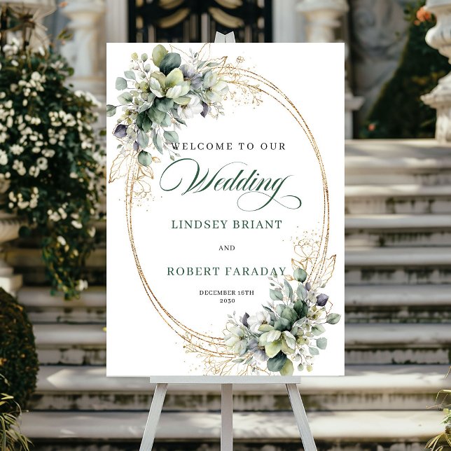 Póster de bienvenida de boda dorado botánico elega (Elegant Botanical Gold Wedding Welcome Poster)