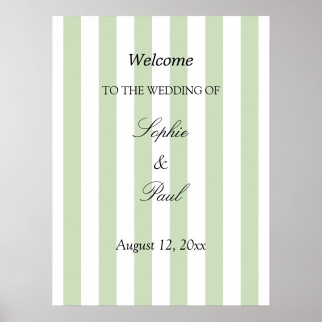 Póster de bienvenida de boda elegante con rayas de (Frente)