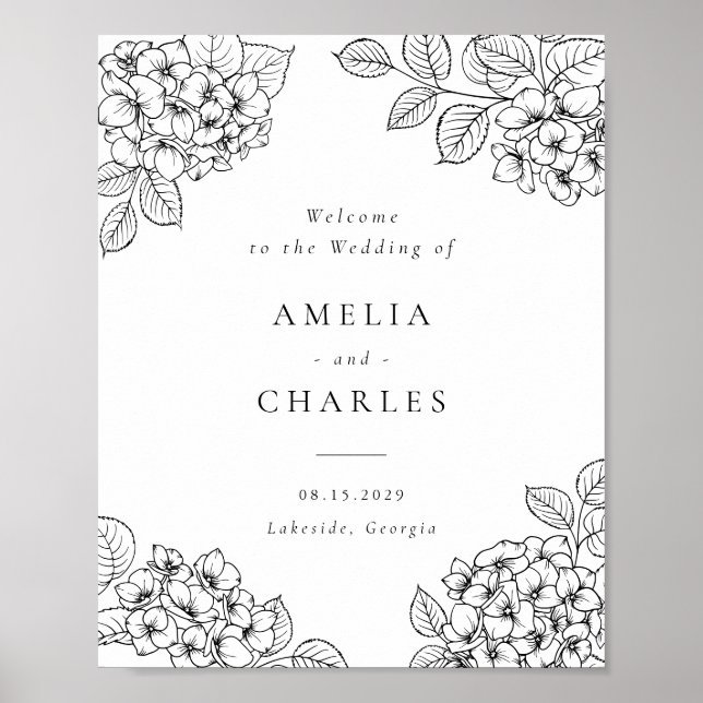 Póster de bienvenida de boda elegante floral de ho (Frente)