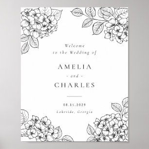 Póster de bienvenida de boda elegante floral de ho