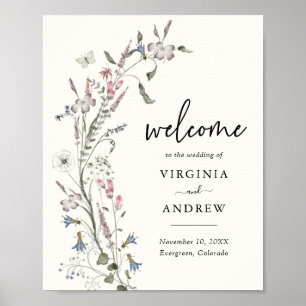 Póster de bienvenida de boda floral