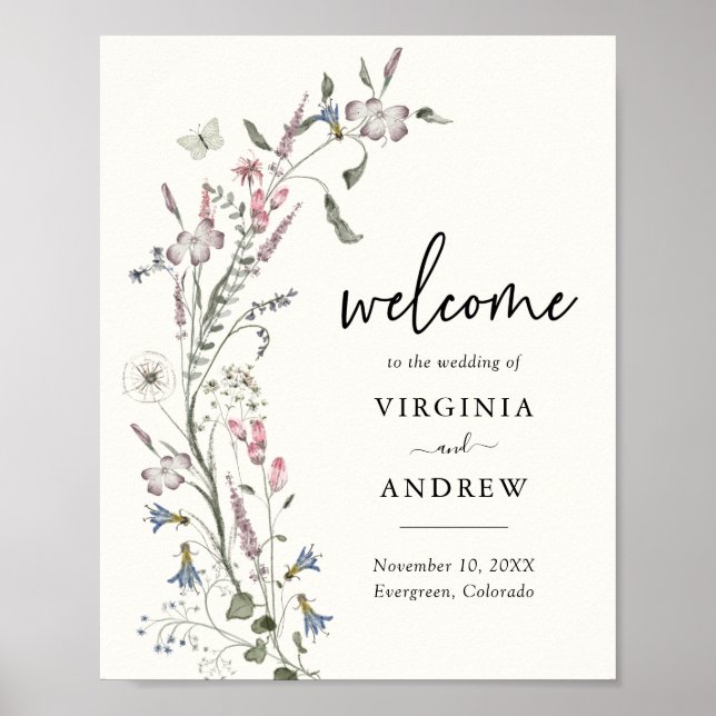 Póster de bienvenida de boda floral (Frente)