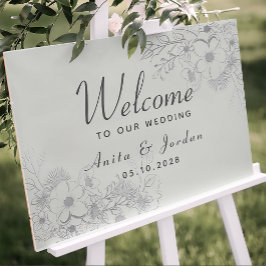 Póster de bienvenida de boda floral azul polvorien