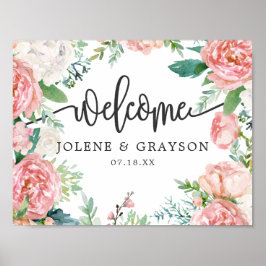 Póster de bienvenida de boda floral de verano sonr