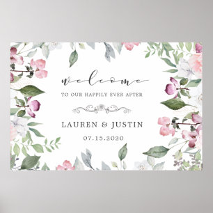 Póster de bienvenida de boda floral Jardín de Rosa