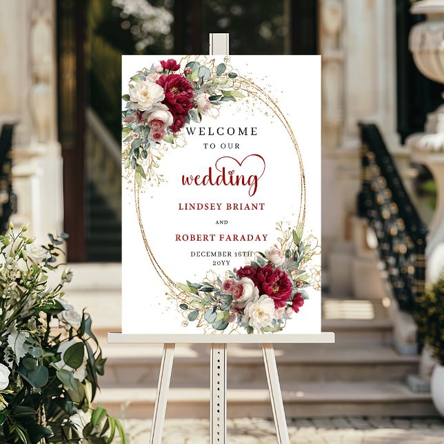 Póster de bienvenida de boda floral romántico pers (Romantic Floral Wedding Welcome Poster Personalized)