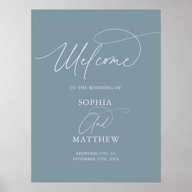 Póster de bienvenida de boda Minimal Script Dusty  (Frente)