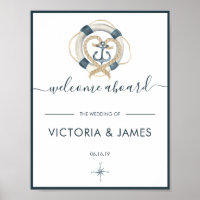 Póster de bienvenida de boda náutico de la Marina 