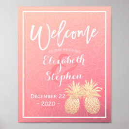 Póster de Bienvenida de Boda Rosa Dorado Piña Pare
