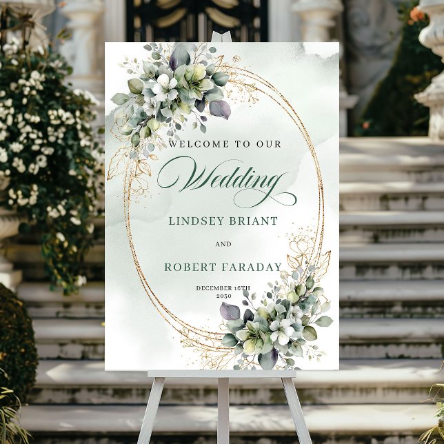 Póster de bienvenida de boda rústico boho con vege (Rustic Boho Greenery Wedding Welcome Poster)