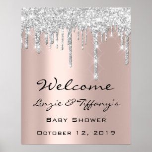 Póster de bienvenida de boda Silver Drips Baby Sho