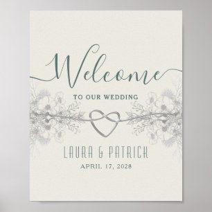 Póster de bienvenida de boda verde salvia