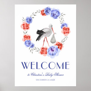 Póster de bienvenida de cigueña de acuarela de inv