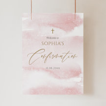 Póster de bienvenida de confirmación acuarela rosa