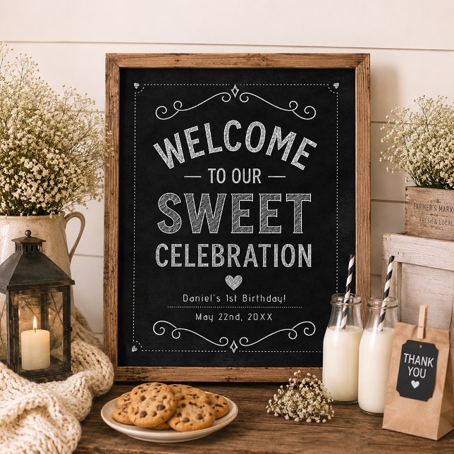 Póster de Bienvenida de Cumpleaños con Pizarra de  (Welcome Sign Poster)