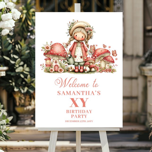 Póster de bienvenida de cumpleaños de adorable niñ (Adorable Pink Fairy Girl Birthday Welcome Poster)