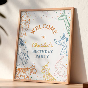 Póster de bienvenida de cumpleaños de animales Saf