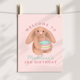 Póster de bienvenida de cumpleaños de conejo del b