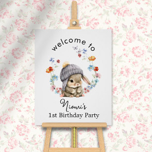 Póster de bienvenida de cumpleaños de conejo dulce
