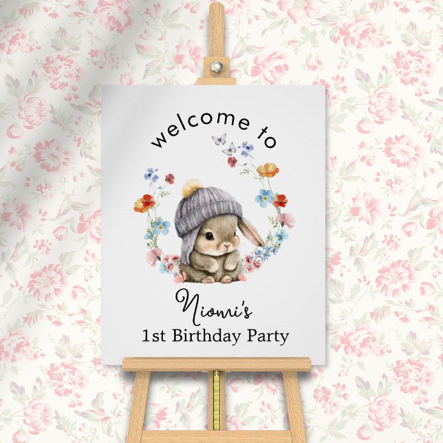 Póster de bienvenida de cumpleaños de conejo dulce (Modern Colorful Sweet Bunny Birthday Welcome Poster 2)