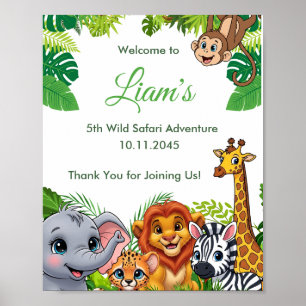 Póster de bienvenida de cumpleaños en la selva Saf