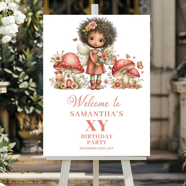 Póster de bienvenida de cumpleaños rosa con toque  (Magical Fairy Blush Pink Birthday Welcome Poster)