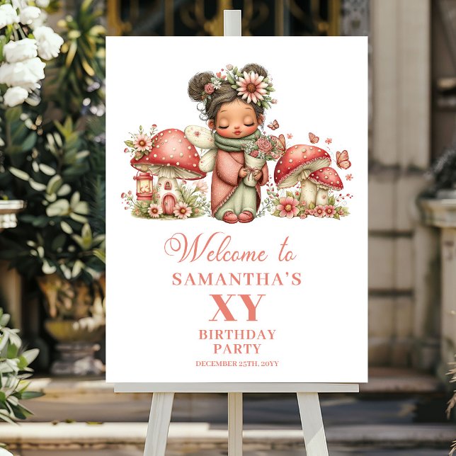 Póster de bienvenida de cumpleaños rosa Pretty Fai (Pretty Fairy Blush Pink Birthday Welcome Poster)