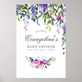 Póster de bienvenida de ducha de acuarela violeta